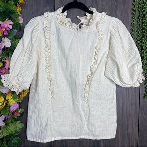 ~🌼3/$30🌼Liilu Short Bishop Sleeved Pointelle Cream Boho Top Size Small